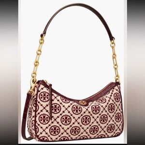 Tory Burch Burgundy and Cream Patterned Shoulder Bag